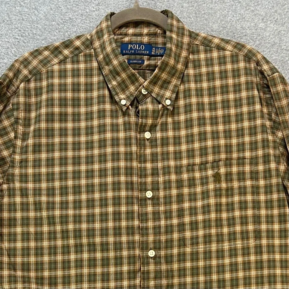 Polo Ralph Lauren Button Down Classic Fit Mens XL Green Plaid Cotton Preppy Ivy